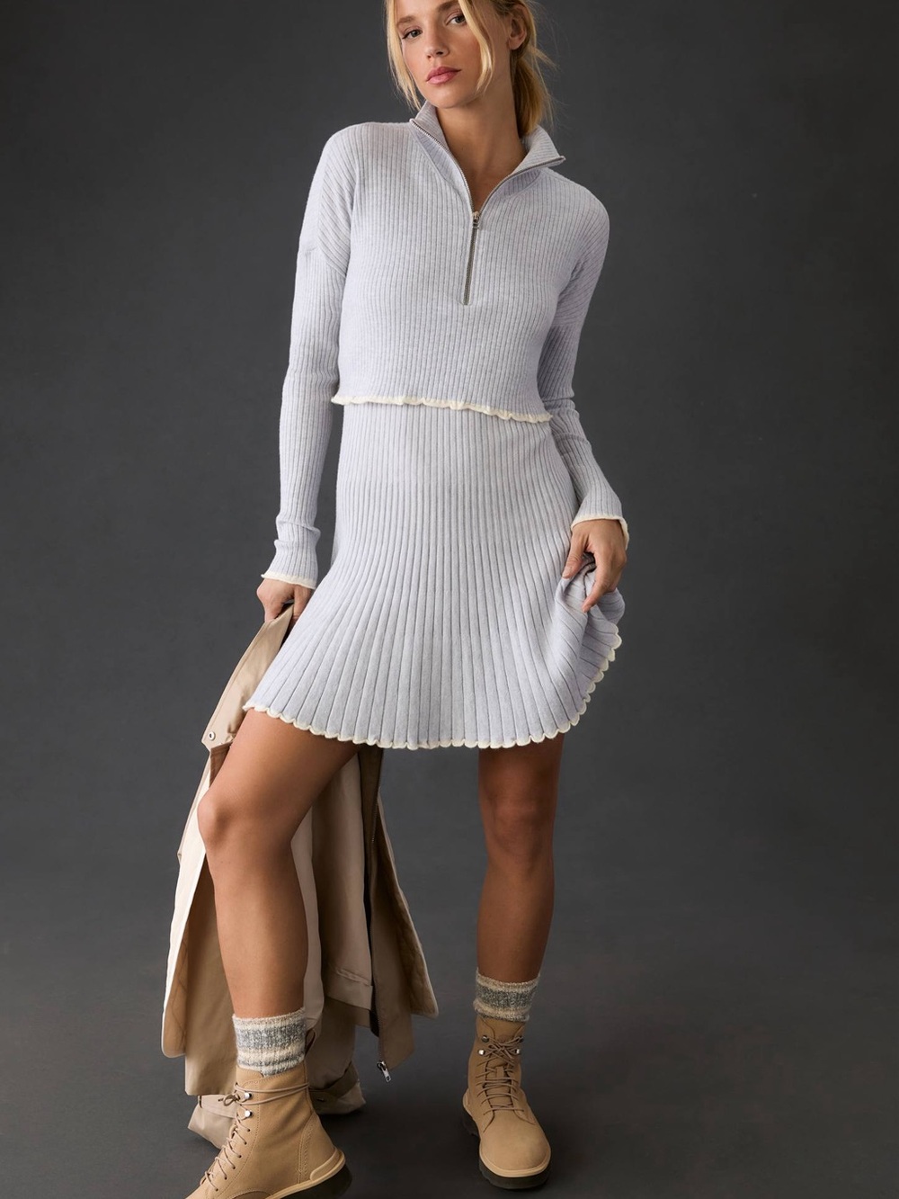 Anthropologie Daily Practice Miles Sweater Dress Sz M Knit Preppy Pleated Tennis